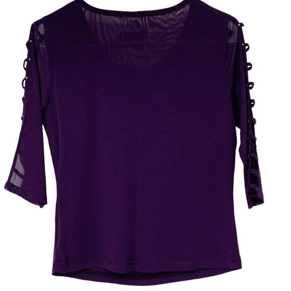 Dong Tai Womens Bling Sequin Bead Top Purple Size M 3328 Pullover ladder sleeve - Picture 4 of 5